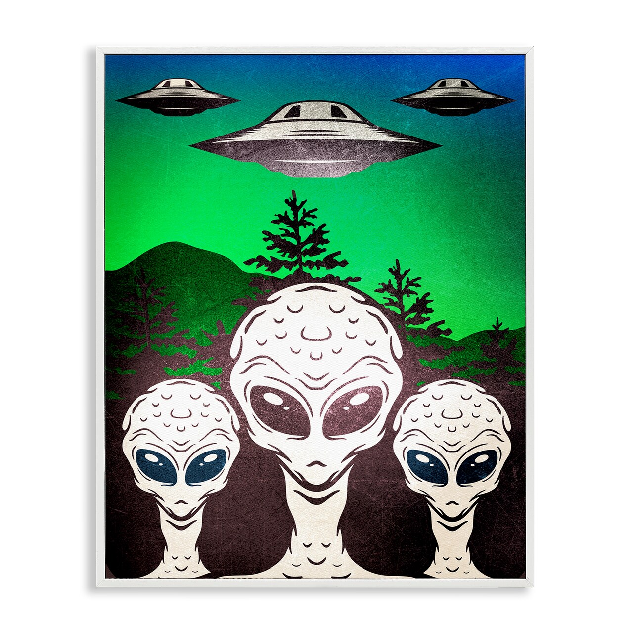 Stupell Industries Vintage Aliens & UFO Framed Giclee Design by Kim Allen
